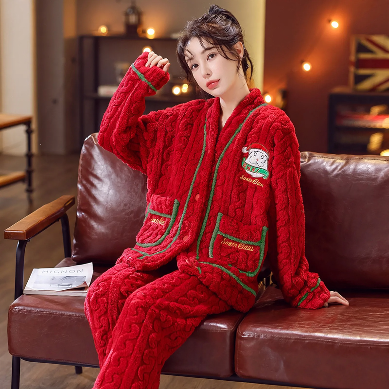 Women's Christmas Pajamas, Flannel, V-Neck
