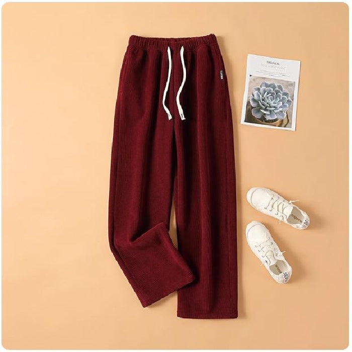 Ladies corduroy pants, high waist, straight fit