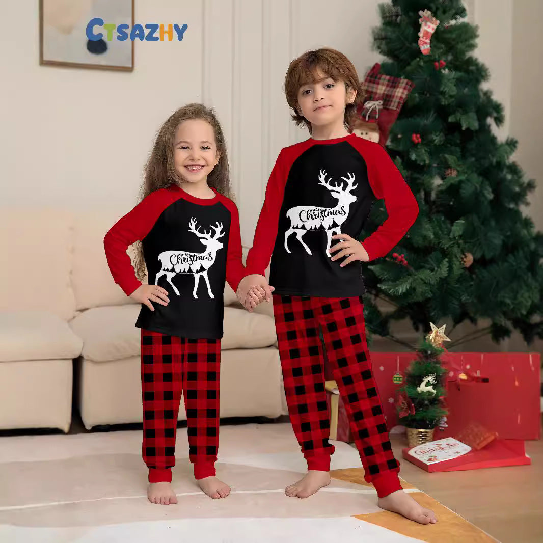 Christmas Family Pajama Set, Deer and Check Pattern