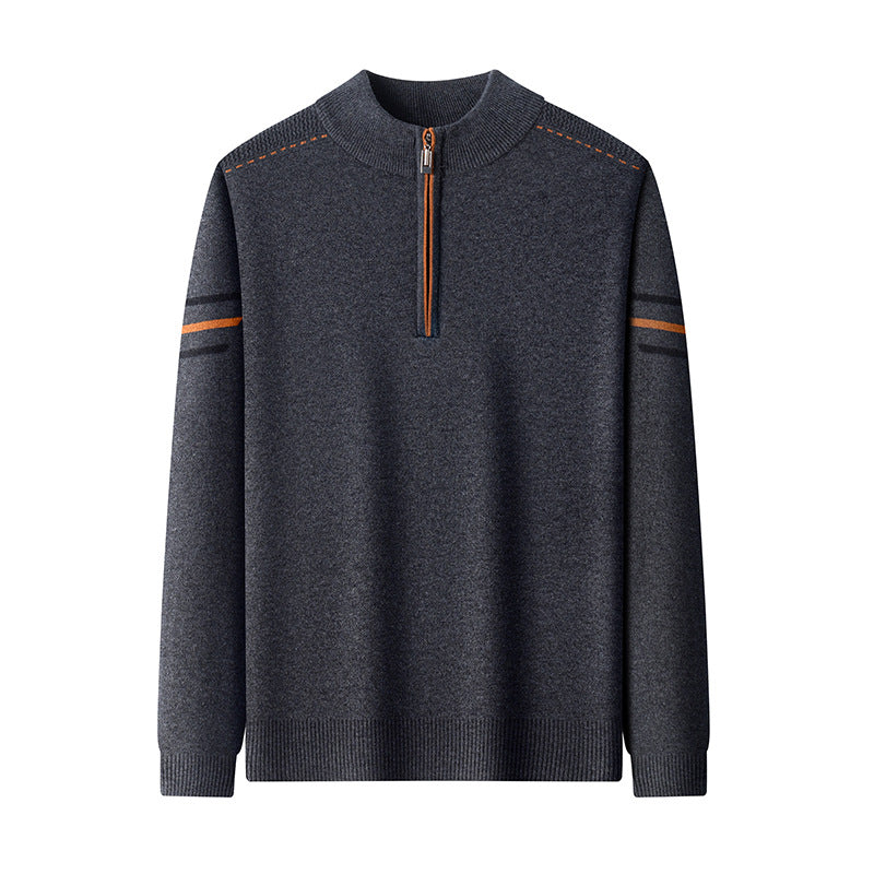 Men's wool sweater with zipper and stand-up collar