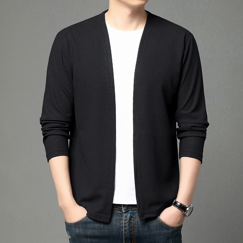 Men's cardigan, solid color, lightweight, for spring and autumn