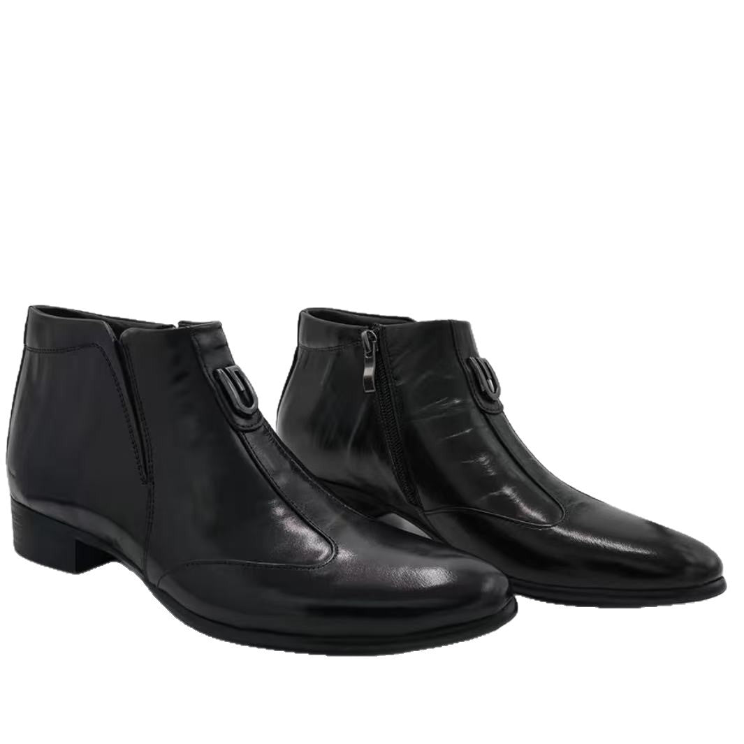 Men's Chelsea boots made of leather, pointed toe, with zipper