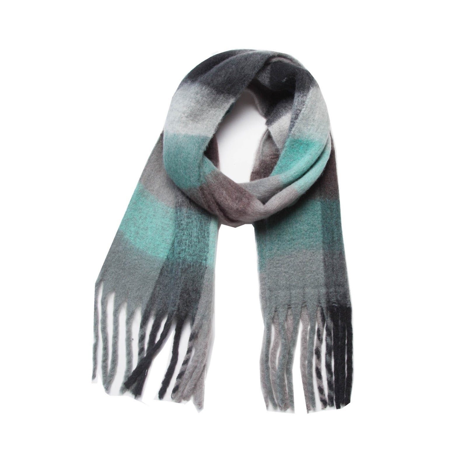 Thick scarf with fringes, checked