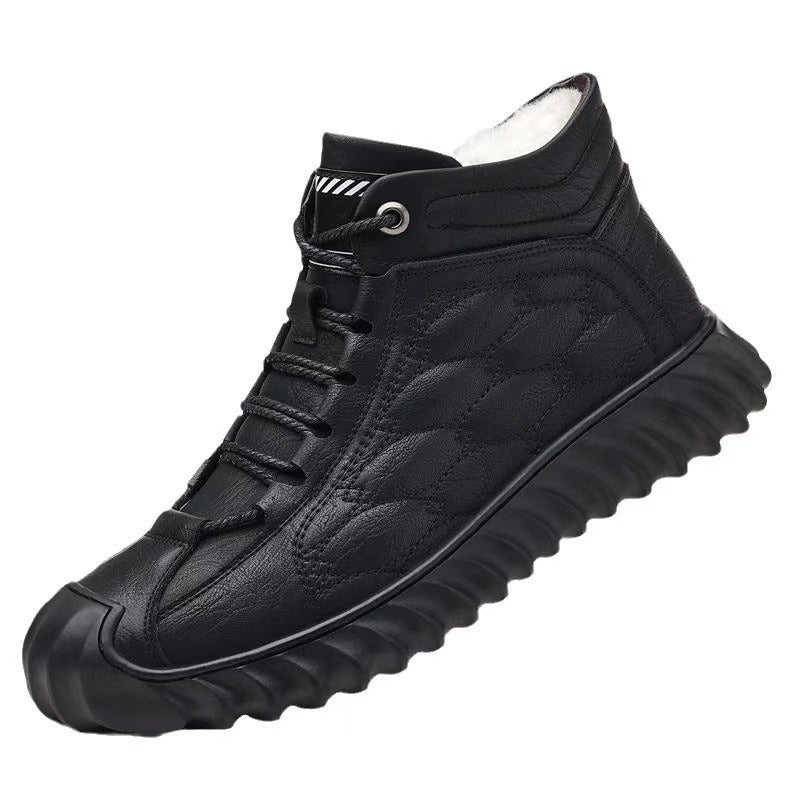 Padded men's ankle boots, synthetic leather, warm, casual