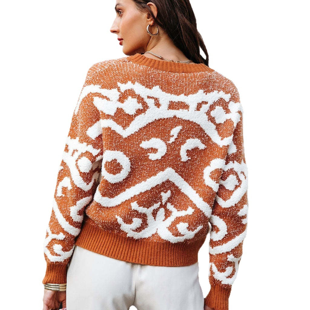 Fashionable women's Christmas sweater, patchwork design