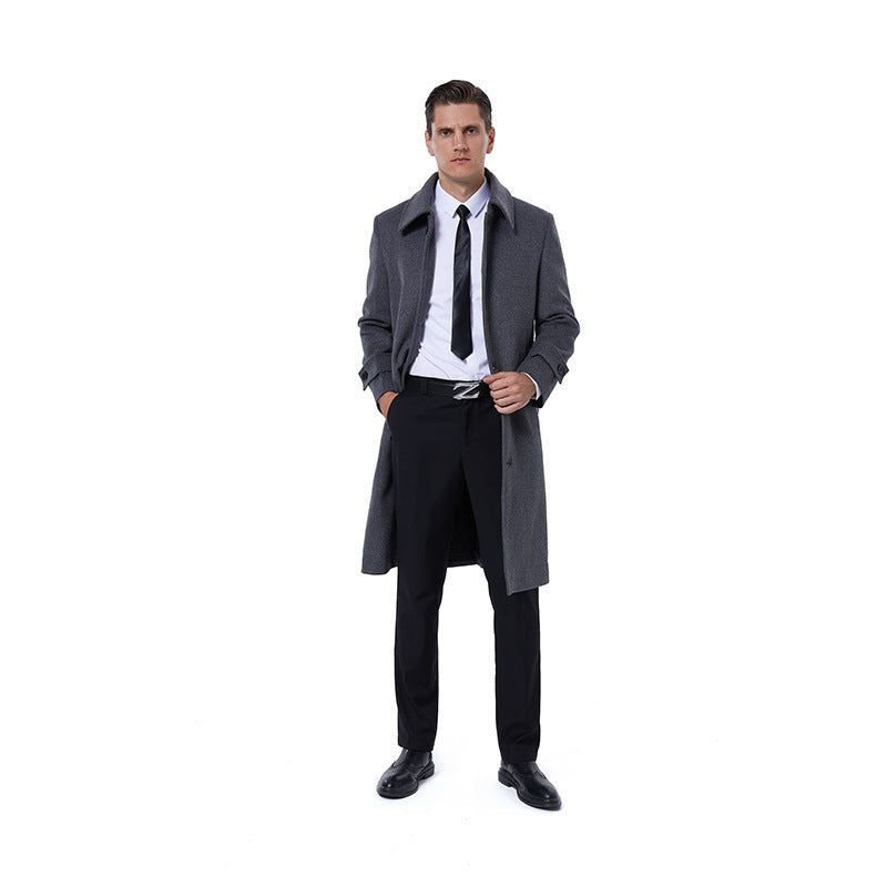 Men's long coat made of wool blend with simple button placket and adjustable cuffs Chichicherry