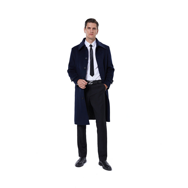 Men's long coat made of wool blend with simple button placket and adjustable cuffs Chichicherry