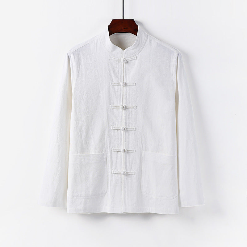 Men's traditional Tang jacket with stand-up collar and knot buttons made of linen blend Chichicherry