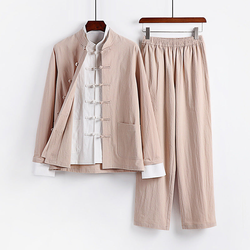 Men's Traditional Inspired Kimono Loungewear Set with Mandarin Collar Tie Closure and Straight Leg Pants Chichicherry