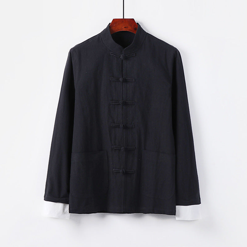 Men's Traditional Chinese Tang Jacket with Stand Collar and Knot Closures Chichicherry