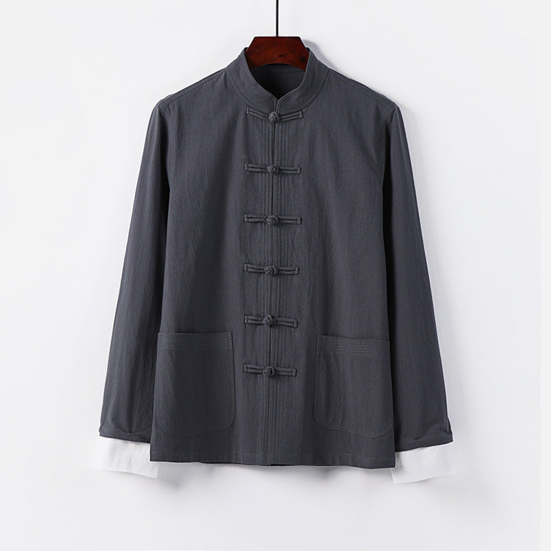 Men's Traditional Chinese Tang Jacket with Stand Collar and Knot Closures Chichicherry