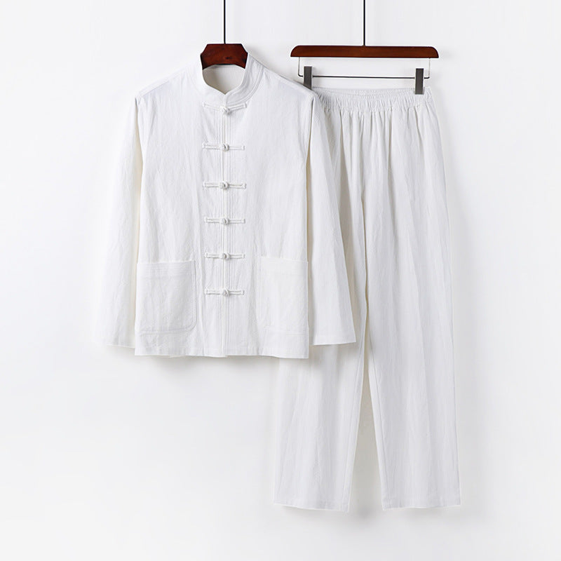 Men's Loose Hanfu-Inspired Casual Set with Stand Collar and Knot Closures Chichicherry