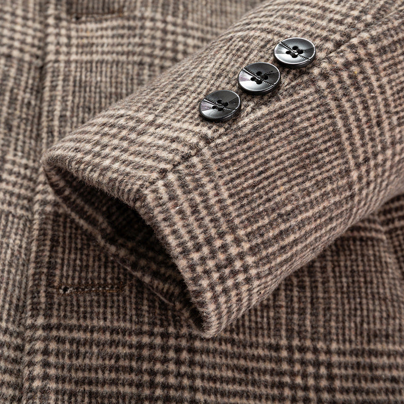 Men's Elegant Checked City Overcoat made of Wool Blend with Quilted Lining Chichicherry