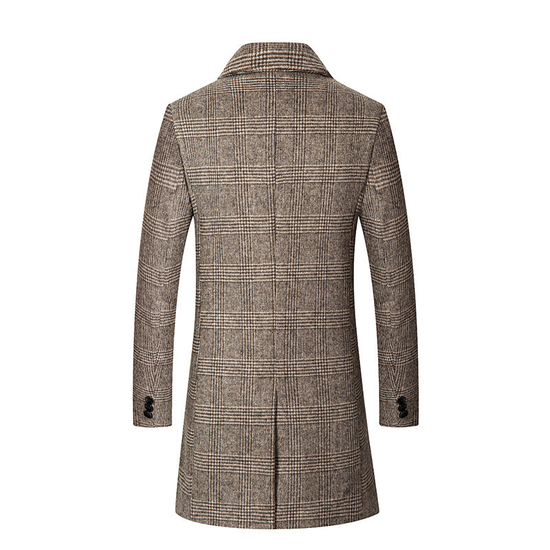 Men's Elegant Checked City Overcoat made of Wool Blend with Quilted Lining Chichicherry