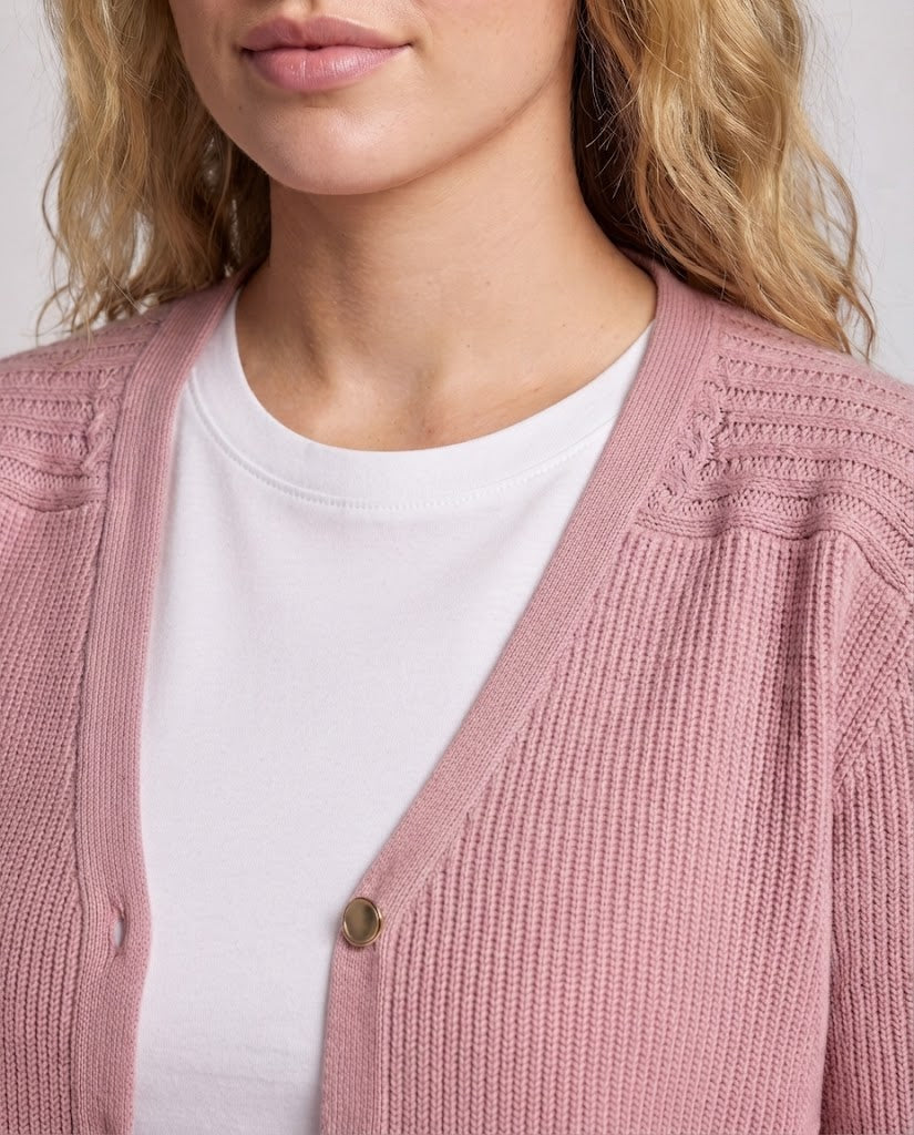 Women's Fine Knit Cardigan with V-Neck and Golden Decorative Buttons Chichicherry