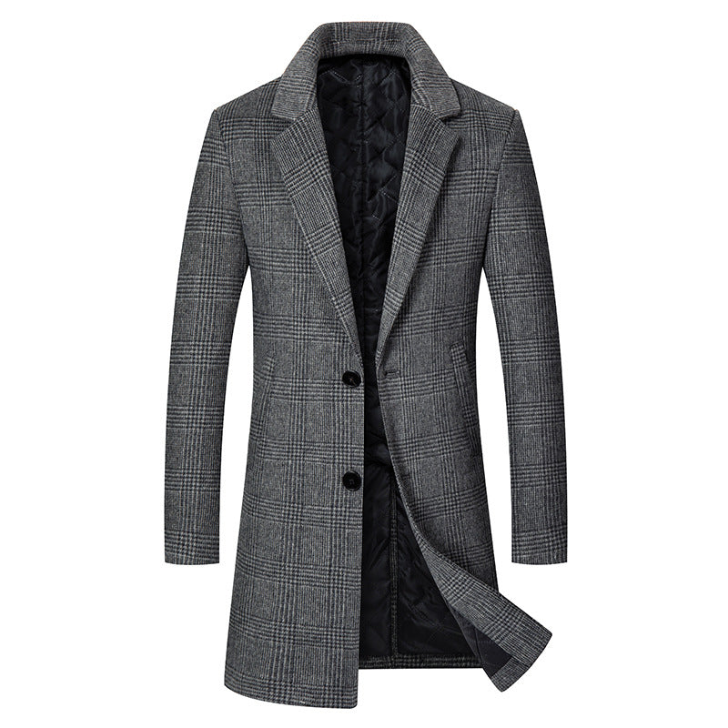 Men's Elegant Checked City Overcoat made of Wool Blend with Quilted Lining Chichicherry