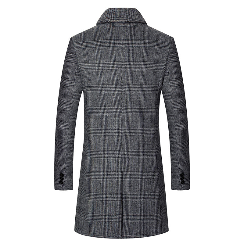 Men's Elegant Checked City Overcoat made of Wool Blend with Quilted Lining Chichicherry
