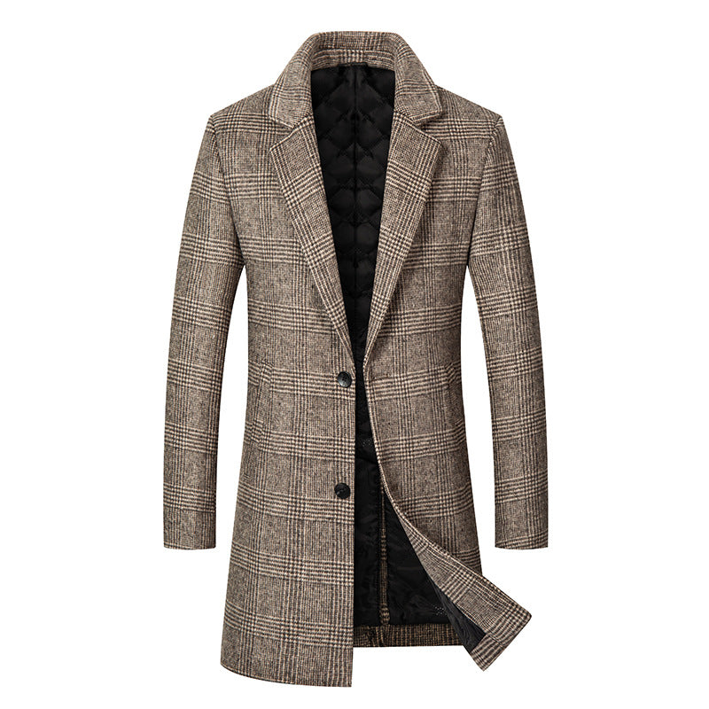 Men's Elegant Checked City Overcoat made of Wool Blend with Quilted Lining Chichicherry