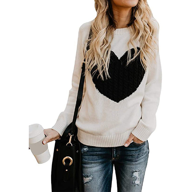 Ladies' knitted sweater with heart application, ribbed cuffs, and casual fit Chichicherry