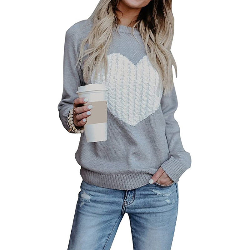 Ladies' knitted sweater with heart application, ribbed cuffs, and casual fit Chichicherry