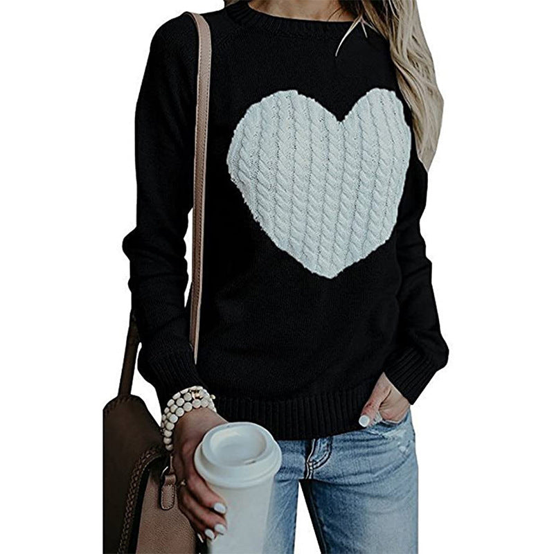 Ladies' knitted sweater with heart application, ribbed cuffs, and casual fit Chichicherry