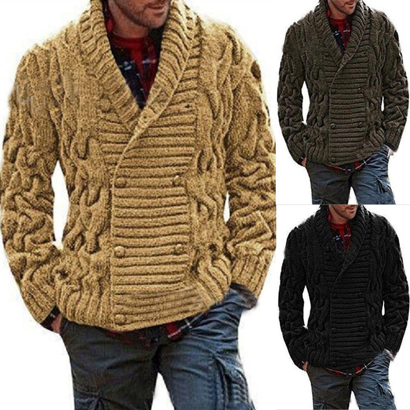 Men's chunky knit cardigan with shawl collar and cable pattern Chichicherry