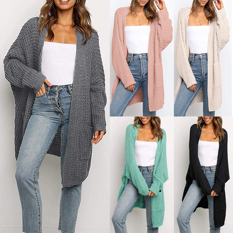 Women's Longer Open Chunky Knit Cardigan in Cocoon Cut with Pockets Chichicherry