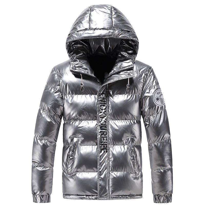 Men's glossy padded hooded jacket with metallic finish and quilting Chichicherry