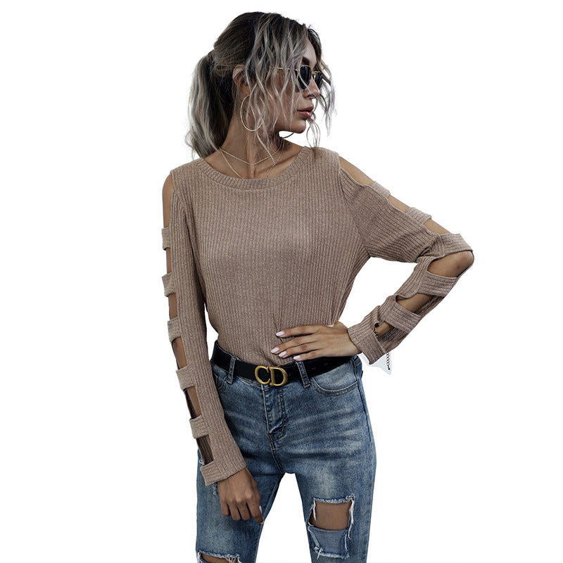 Women's ribbed knit sweater with cut-out sleeves and shoulder cutouts Chichicherry