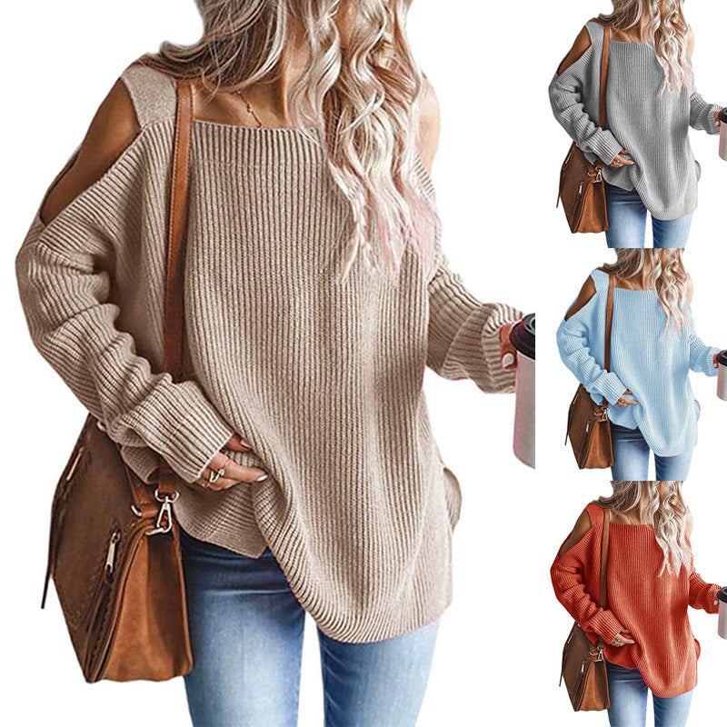 Women’s oversized ribbed pullover with shoulder cut-outs and wide boat neckline Chichicherry