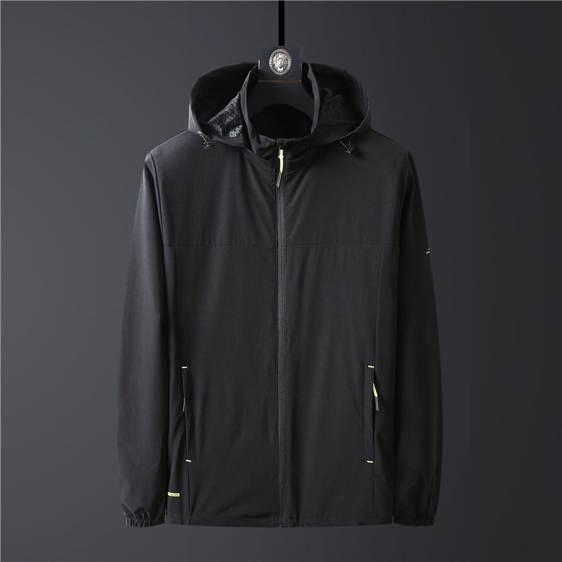 Men's Lightweight Softshell Jacket with Hood, Windproof and Breathable Chichicherry