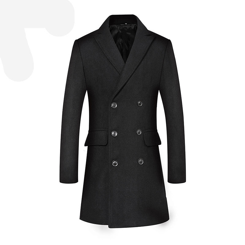Men's Double-Breasted Wool Blend Overcoat with Tailored Fit, Notched Collar and Flap Pockets Chichicherry