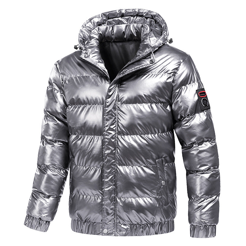 Men's Quilted Winter Jacket with Hood and Shiny Down Look Chichicherry