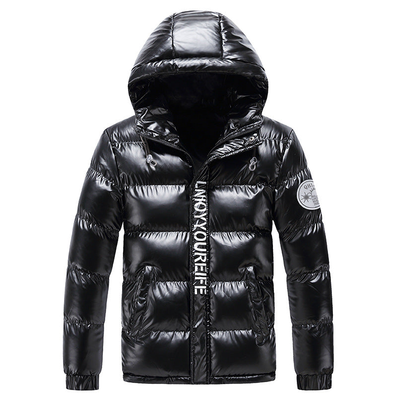 Men's glossy padded hooded jacket with metallic finish and quilting Chichicherry