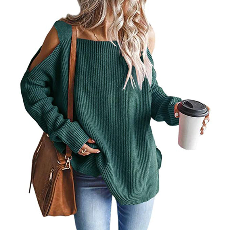 Women’s oversized ribbed pullover with shoulder cut-outs and wide boat neckline Chichicherry