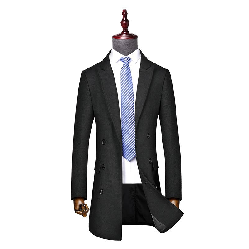 Men's Double-Breasted Wool Blend Overcoat with Tailored Fit, Notched Collar and Flap Pockets Chichicherry