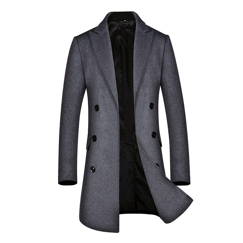 Men's Double-Breasted Wool Blend Overcoat with Tailored Fit, Notched Collar and Flap Pockets Chichicherry