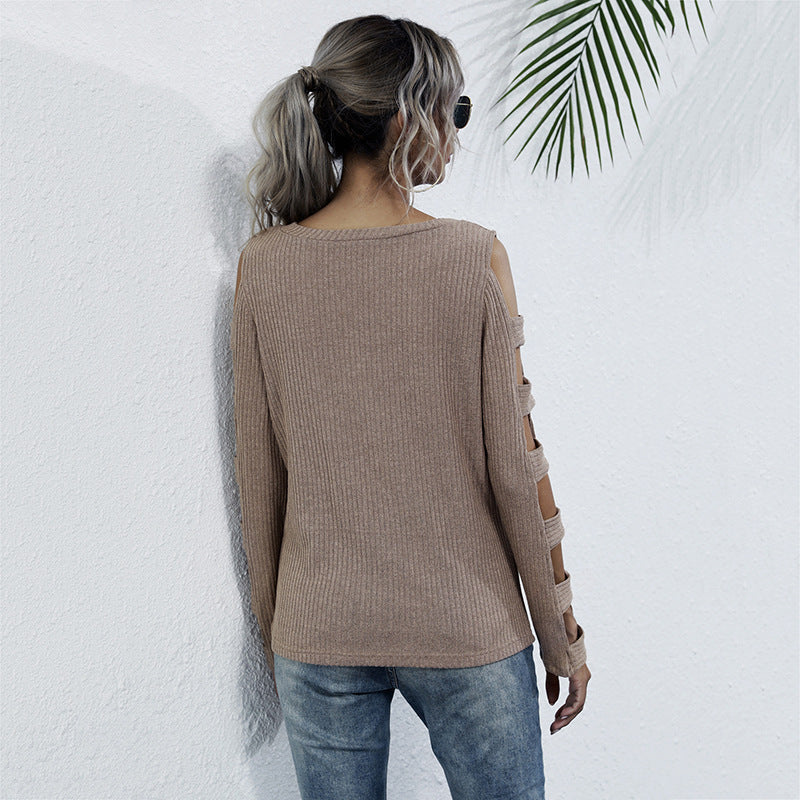 Women's ribbed knit sweater with cut-out sleeves and shoulder cutouts Chichicherry