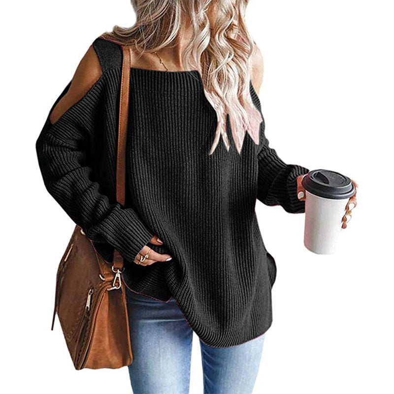 Women’s oversized ribbed pullover with shoulder cut-outs and wide boat neckline Chichicherry