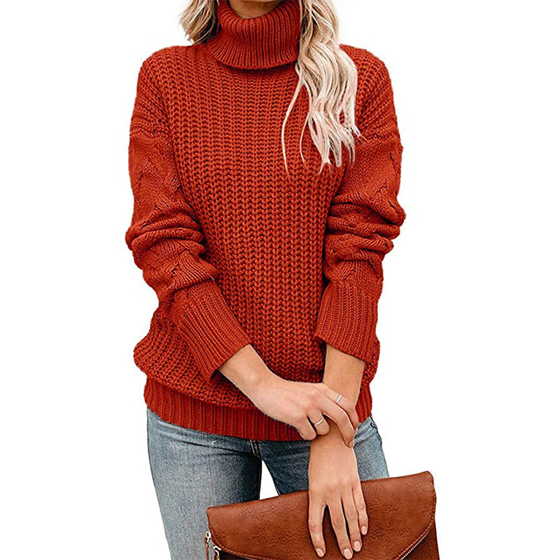 Ladies Chunky Knit Turtleneck Sweater with Waffle Structure and Dropped Shoulders Chichicherry