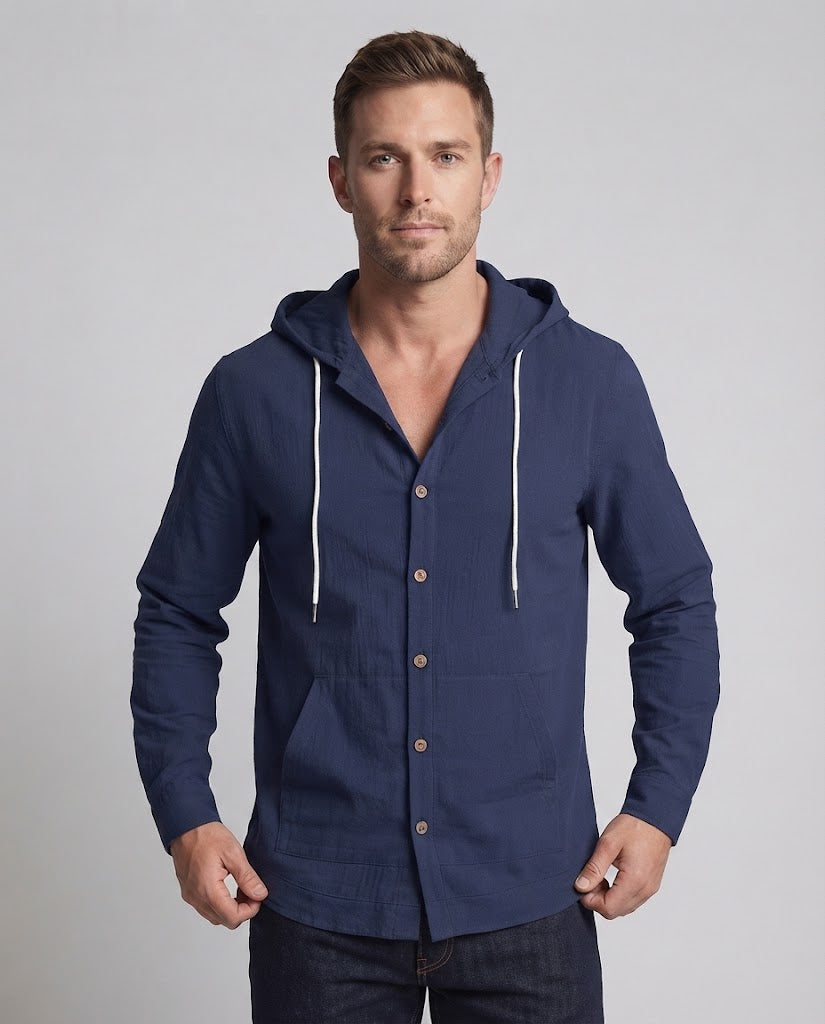 Men's hooded shirt jacket with wooden buttons and kangaroo pocket Chichicherry