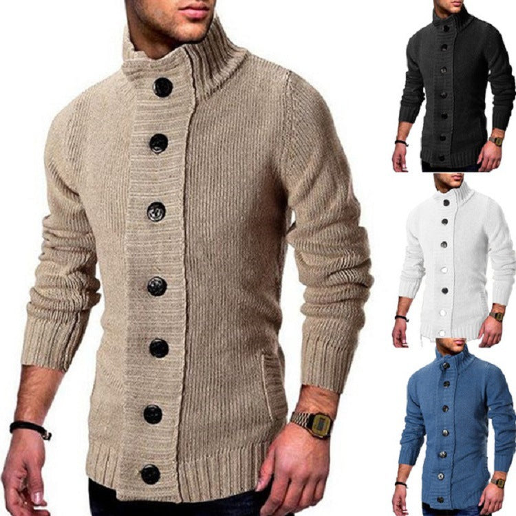 Men's knit cardigan with high button collar and fitted cut Chichicherry