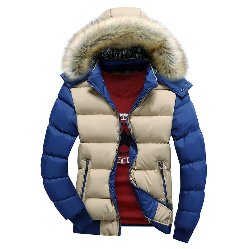 Men's Padded Hooded Jacket with Faux Fur Trim, Quilting and Zipper Pockets Chichicherry