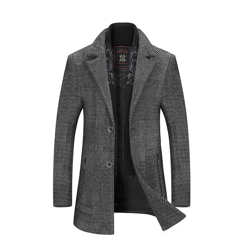 Men's Tailored Short Coat made of Wool Mix with Herringbone Structure and Quilted Lining Chichicherry