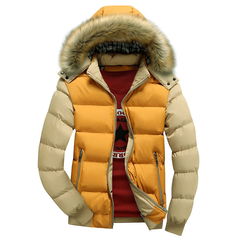 Men's Padded Hooded Jacket with Faux Fur Trim, Quilting and Zipper Pockets Chichicherry
