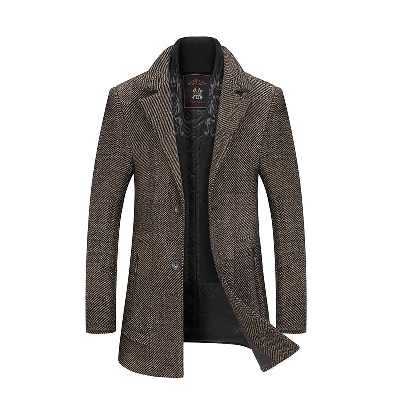 Men's Tailored Short Coat made of Wool Mix with Herringbone Structure and Quilted Lining Chichicherry