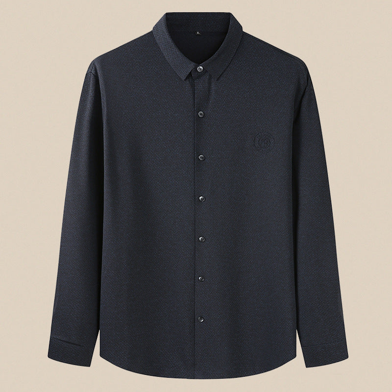 Men's Elegant Long Sleeve Shirt with Fine Texture and Classic Button Placket Chichicherry