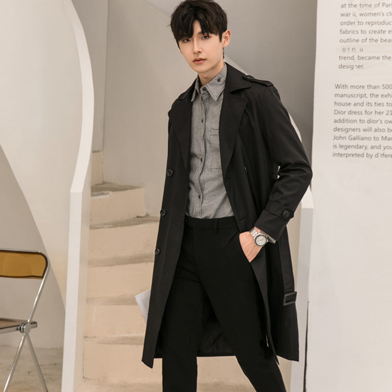 Men's Elegant Knee-Length Trench Coat Made of Lightweight Functional Fabric with Waist Belt Chichicherry