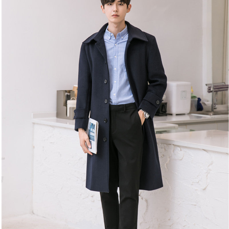 Men's Tailored Wool Blend Coat with Notched Lapel and Concealed Button Placket Chichicherry
