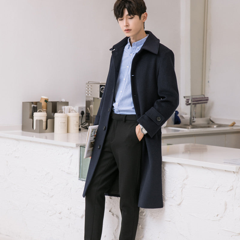 Men's Tailored Wool Blend Coat with Notched Lapel and Concealed Button Placket Chichicherry